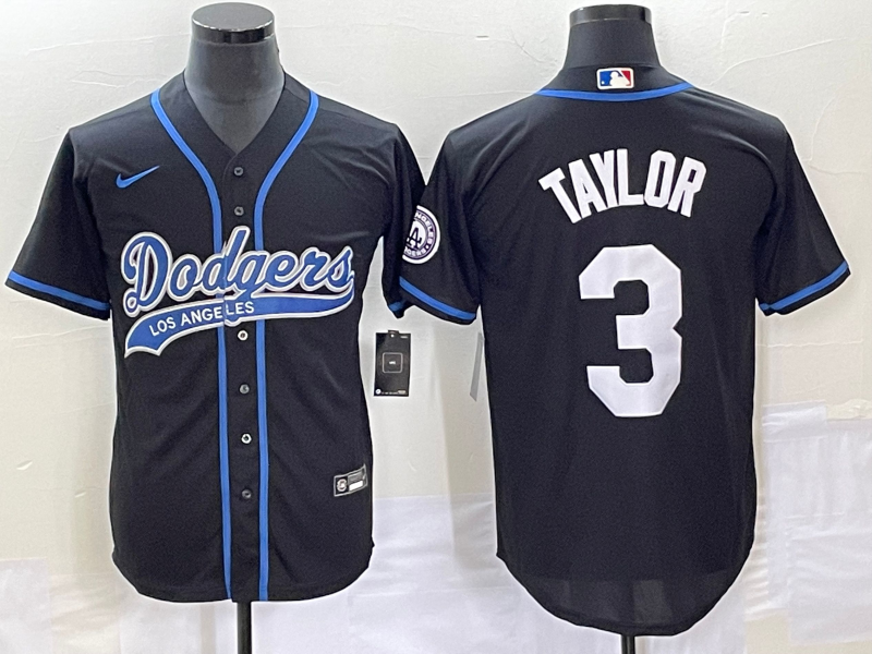 Men's Los Angeles Dodgers Chris Taylor #3 Black Jersey Joint Edition